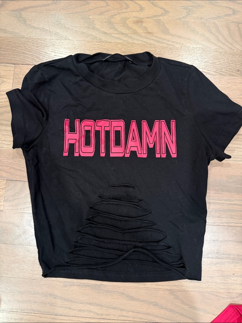 SHEIN Black Crop Tee with Pink HOTDAMN Graphic
